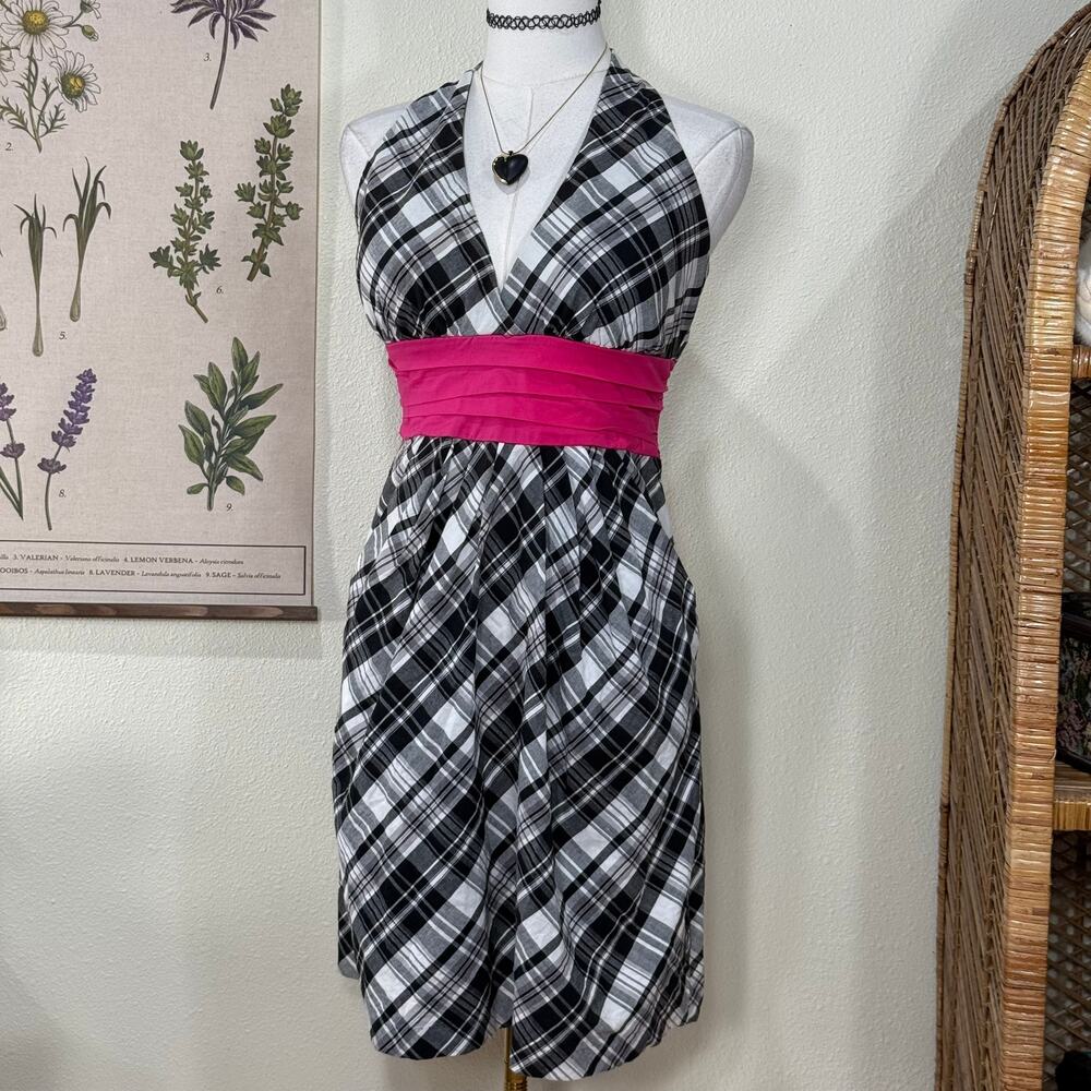 Y2k Plaid Tie Back Halter Babydoll Dress Scene Goth Party Emo Punk Princess 9